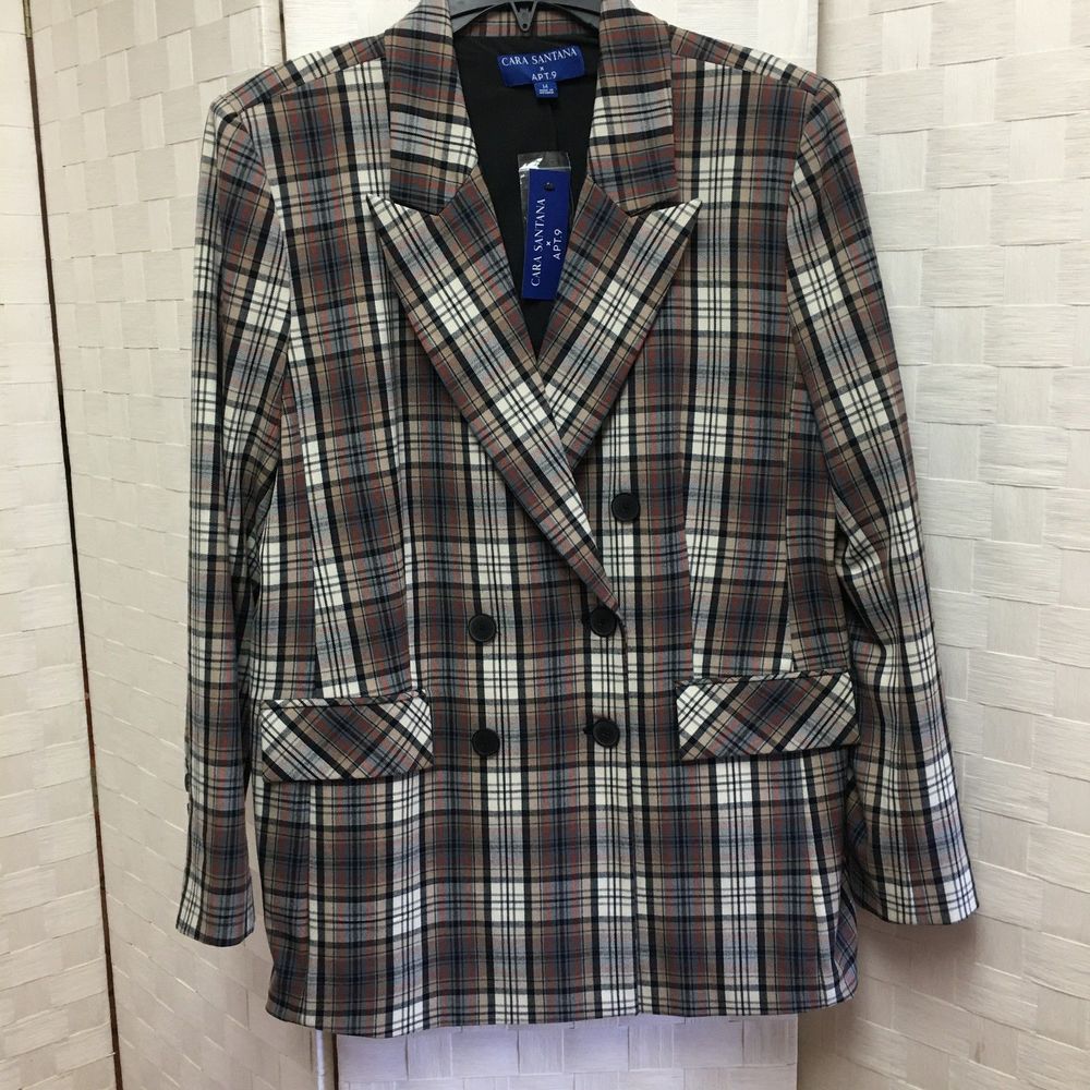 Nwt Apt. 9 Cara Santana plaid blazer size 14 fall winter
